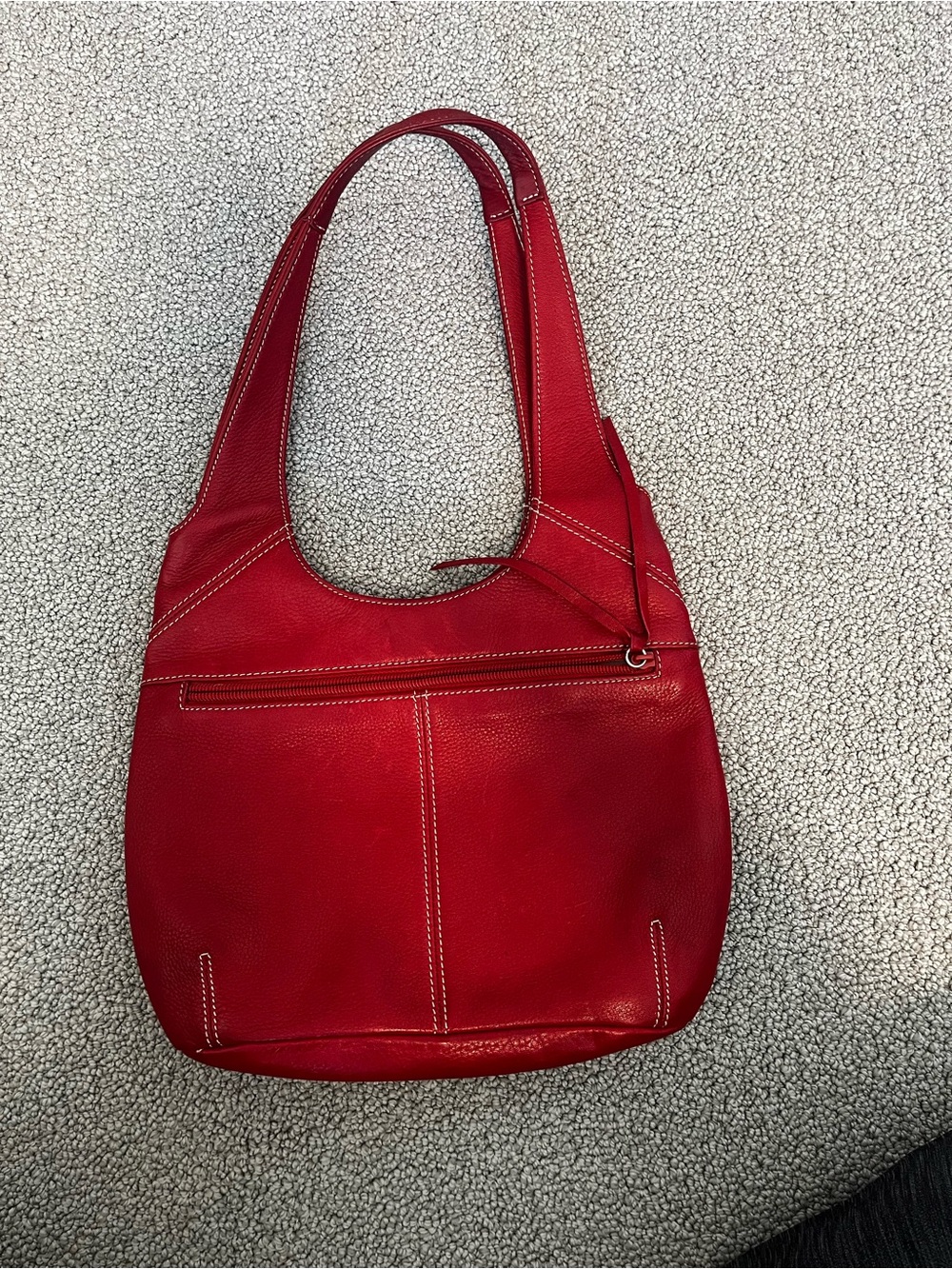 Red Leather Tignanello Shoulder Tote Bag